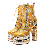 Niulatu crystal super high heels wedding party shoes women's silk embroidery flower platform ethnic Ankle boots FT1736 DJSE