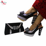 Niulatu New Arrivals Fashionable African Women Shoes Matching Bag Set in Black Color Comfortable Heels with Platform for Wedding DJSE