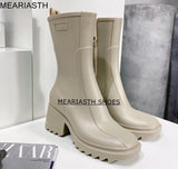 Niulatu Women PVC Rainboots Chunky Heel Height Increasing Short Boots Thick Sole Motorcycle Ankle Boots For Women Rain Shoes DJSE
