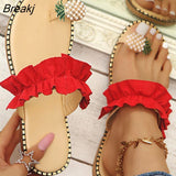 Niulatu Women Slipper Pineapple Pearl Flat Toe Bohemian Summer Beach Sandals Ladies Shoes plus size Mujer Verano DJSE