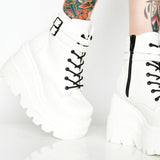 Niulatu Brand Platform Designer Goth Cool Motorcyle Women Boots Punk Street Zipper Elastic Band Black Ladies Shoes DJSE