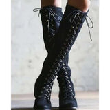 Niulatu Brand Chunky Heel Lace Up Vintage Women Knee High Boots Designer Comfy Walking Cowboy Ladies Shoes Footwear DJSE