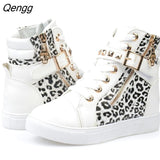 Niulatu High Top Black White Boots Shoes Women Casual Platform Vulcanized Flats Shoes PU Leather Sneakers Zapato Mujer DJSE