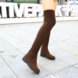 Niulatu Women's Boots 2025 Autumn Winter Thigh High Boots for Women Knitting Wool Long Boot Woman Brown Black Ladies Flat Shoes DJSE