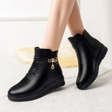 Niulatu New Women Boots Genuine Leather Wedge Heels Non-slip women's boots large size mother warm boots Famale Snow Boots DJSE
