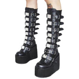 Niulatu 43 Design Platform Thick Heel Mid Calf Boots Women Punk Cool Gothic Black Buckle Shoes Woman High Boots Women's Boots DJSE