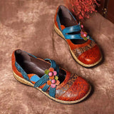 Niulatu Floral Genuine Leather Splicing Colored Stitching Hook Loop Flat Shoes Spring Summer Casual Women Flat Shoes New DJSE