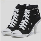 Niulatu Women Canvas Shoes Denim High Heels Rivets Shoes Fashion Shoe Spring Sneakers Women's Pumps Black Blue Autumn New 2025 DJSE