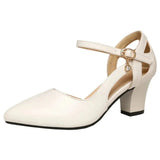 Niulatu Women Classic Pointed Toe High Quality Black Leather Buckle Strap Square Heel Shoes Lady Office Pumps Sapatos Femininas G288 DJSE