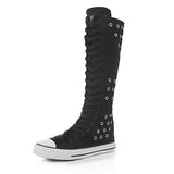 Niulatu Lady Dance Shoes Long Boots Perforation Holes High Top Lacing Side Zipper Canvas Flats Increased Big Size DJSE