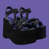 Niulatu New 2025 High Heels Black Gothic Cosplay Comfortable Walking Wedges Summer Thick Platform Sandals Shoes Woman DJSE