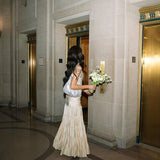 Niulatu A Line Spaghetti Strap Light Champagne Satin Evening Dress Party Dress HZ0113