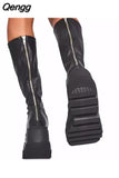 Niulatu Women's Boots 2025 Ladies Fashion Platform Boots Chunky Heel Wedges Mid Calf Women Boots Casual Shoes Woman Thigh High Boots DJSE