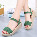 Niulatu 32-43 Crystal Buckle Med Heels Platform Shoes Women Summer 2025 Casual Beach Wedge Sandals Mother DJSE