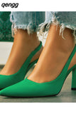 Niulatu Women Free Shipping Spring New Slingback Matal Buckle Ladies Elegant Med Heel Brand Pointed Toe Slip On Stiletto Shoes DJSE