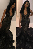 Niulatu Girl Prom Dress Sexy Black Sleeveless Prom Dresses V-Neck Mermaid Sequins Evening Dresses Cheap HZ0113