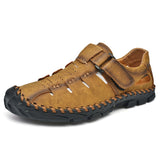 Niulatu Summer Sandals Men Breathable Leather Shoes Man Retro Outdoor Men Sandals Antiskid Beach Sandals Hollow Shoes Footwear DJSE