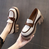 Niulatu Leather Women autumn Loafers Woman Chunky Platform Loafer Shoes Woman Mixed Colors Thick Heel Pumps for Women DJSE