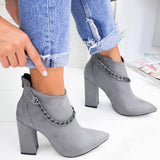 Niulatu Chain Women's Boots PU Leather Back Zipper Woman Boots Pointed High Heels Shoes For Women 2025 Ankle Boots Female Shoes DJSE
