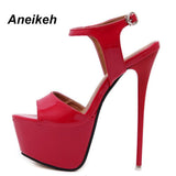 Niulatu Hot Sales 2025 Summer Style Sexy 16cm Women Sandals High Heels Open Toe Buckles Nightclub Party Shoe Black Big Size 15 DJSE
