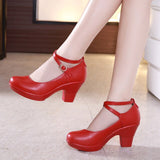 Niulatu Women Pumps With High Heels For Ladies Work Shoes Dancing Platform Pumps Women Genuine Leather Shoes Mary Janes DJSE