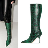 Niulatu New Green Serpentine Autumn Winter Long Boots Women's Shoes Stiletto Heel Tip Back zipper Fashion Women Boots Big DJSE