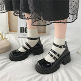 Niulatu Heels Shoes Women Pumps Platform Shoes Fashion Mary Jane Shoes Lolita shoes Black Leather Woman Round Toe Student Mujer DJSE