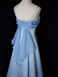 Niulatu Blue Satin Spaghetti Straps Evening Gown A Line Long Party Dress Prom Dress HZ1007