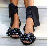 Niulatu candy color flat sandals beaded flat large size sandals 35-43 shoes sandals women fashion shoes DJSE