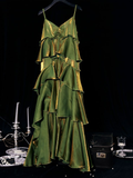 Niulatu Green Tiered Flounce Long Prom Dress Party Evening Gown HZ1007
