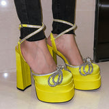 Niulatu Strap Women Pumps Elegant Party Shoes Butterfly-Knot Crystal Hoof Heel Platform Square Toe High Heel Dress Shoes DJSE