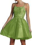 Niulatu Lace Beaded Tulle Homecoming Dresses Short Square Neck Prom Dress Spaghetti Straps Party HZ1007