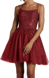Niulatu Lace Beaded Tulle Homecoming Dresses Short Square Neck Prom Dress Spaghetti Straps Party HZ1007