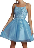 Niulatu Lace Beaded Tulle Homecoming Dresses Short Square Neck Prom Dress Spaghetti Straps Party HZ1007
