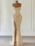 Niulatu Dress Formal Prom Floor Length Sleeveless Strapless Sequined with Glitter Sequin Prom HZ1007