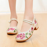 Niulatu Women All-match Embroidered Shoes Ladies Dance Wedding Shoes Ethnic Style Hanfu Mid-heel Pumps DJSE