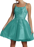 Niulatu Lace Beaded Tulle Homecoming Dresses Short Square Neck Prom Dress Spaghetti Straps Party HZ1007