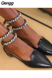 Niulatu Flat Heels Gladiator Sandals Women 2025 Summer Pointed Toe Pink Party Shoes Woman Plus Size 42 Ankle Straps Pumps DJSE