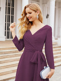 Niulatu Chiffon Bridesmaid Dress V-Back Waist Belt Formal Prom Gown Mother of The Bride Wedding HZ1007