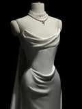 Niulatu Mermaid Strapless White Satin Long Wedding Dresses With Ruffles HZ1110