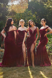 Niulatu Women's Velvet Slit Mermaid Prom Dress Long Off Shoulder Bridesmaid Dress Strapless Party HZ1007