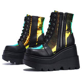 Niulatu Womens Fashion Hot Sale Short Ankle Pink Boots Sweet Cute Platform Wedges Goth Boots Zipper Lace Up Shoes Woman Brand New Casual DJSE