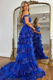 Niulatu Tiered Lace Tulle Prom Dresses Long 2025 Spaghetti Straps Formal Corset Evening Gown with HZ1007