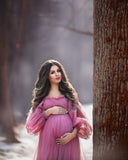 Niulatu Sleeve Maternity Dress Tulle Robe for Photoshoot Off Shoulder Pregnancy Baby Shower HZ1007
