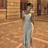 Niulatu A Line Spaghetti Straps Satin Party Dress Prom Dresses SD1382