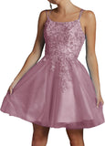 Niulatu Lace Beaded Tulle Homecoming Dresses Short Square Neck Prom Dress Spaghetti Straps Party HZ1007