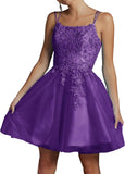 Niulatu Lace Beaded Tulle Homecoming Dresses Short Square Neck Prom Dress Spaghetti Straps Party HZ1007