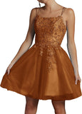 Niulatu Lace Beaded Tulle Homecoming Dresses Short Square Neck Prom Dress Spaghetti Straps Party HZ1007