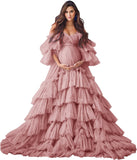 Niulatu Tulle Robe Maternity Dress for Photoshoot Sheer Bridal Lingerie Wedding Gown Long Baby Shower Pregnancy HZ1007
