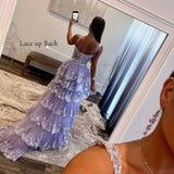Niulatu Tiered Lace Tulle Prom Dresses Long 2025 Spaghetti Straps Formal Corset Evening Gown with HZ1007